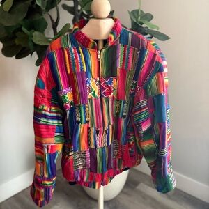 Vintage Guatemala Handmade Patchwork Bomber Jacket 100% Cotton Approx Large/XL